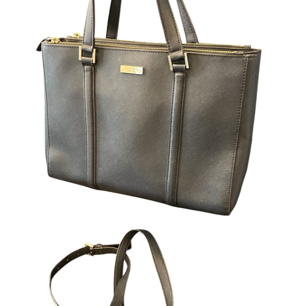 Kate Spade LARGE Loden Black Leather Triple Compartment Satchel/Crossbody Classy